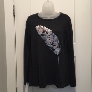 Petite Embellished Feather Sweater ,size-LP,